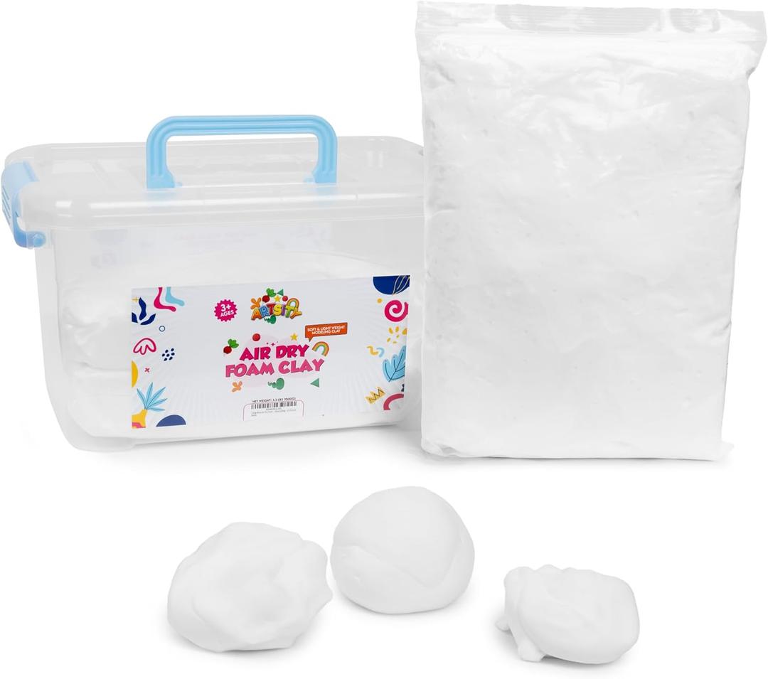 White Air Dry Foam Clay for Kids - 3.3 Pounds Soft Bulk Modeling Clay with Carrying Case & Airtight Zip-Seal Bags - Perfect for Arts & Crafts, Molding, Slime, Cosplay Armor | No-Mess, Non-Stick