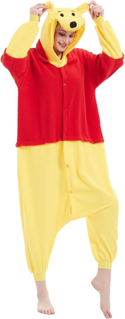 Animal Onesie Adult One Piece Cosplay Costume Pajamas for Women Men (Small, Multicolor Pooh)