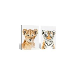 2 Paintings Of A Small Tiger And Lion, 12x16