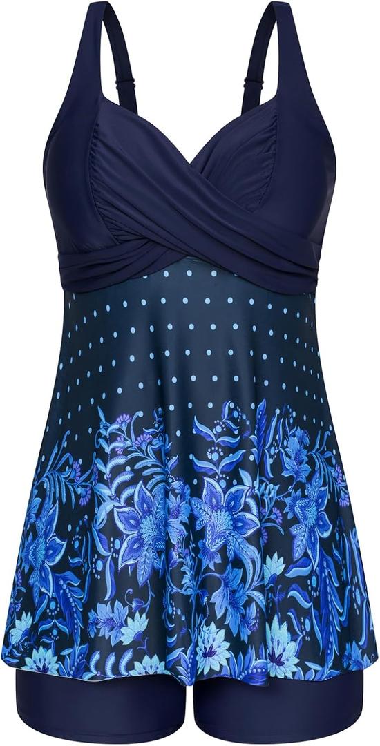 Hanna Nikole Women's Plus Size Tankini Swimsuits Twist Front Two Piece Bathing Suits with Shorts