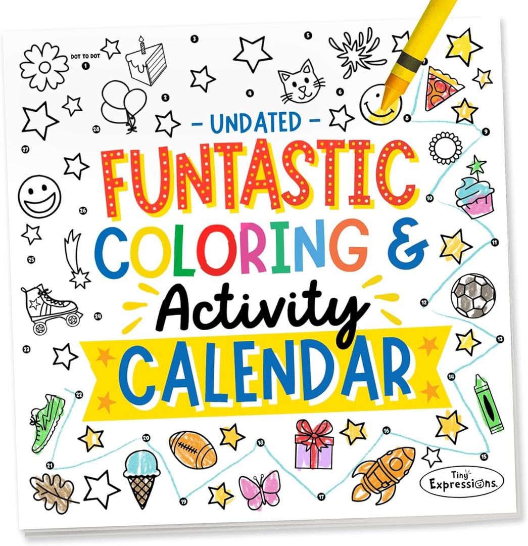 Tiny Expressions 2026 Kids Calendar Undated - Funtastic Coloring and Activity Calendar for Kids - 12 x 12 Inches, Customizable for 2026 or 2027 - Educational and Interactive Use at Home and School