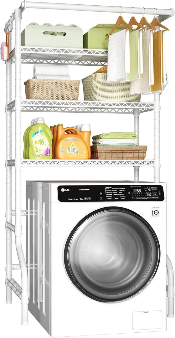 Ulif U11 Over Washer and Dryer Shelves, 3 Tiers Laundry Room Storage and Organizer Standing Shelf, Metal Freestanding Clothes Drying Rack, 33.9" W x 19.7" D x 77.6" H, White, U11 Regular