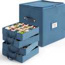 Hearth & Harbor Christmas Ornament Storage Box With 4 Inner Tray Dividers - Non-Woven Ornament Storage Container For 64 Holiday Ornaments or Decorations