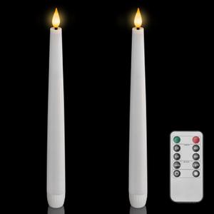 Homemory 2 Pcs Waxy Flameless Taper Candles with Remote, Led Flameless Candlesticks Classic Tall Candle, Flickering Battery Operated Taper Candles for Bedroom, Dining Room, White, 9.6 inches