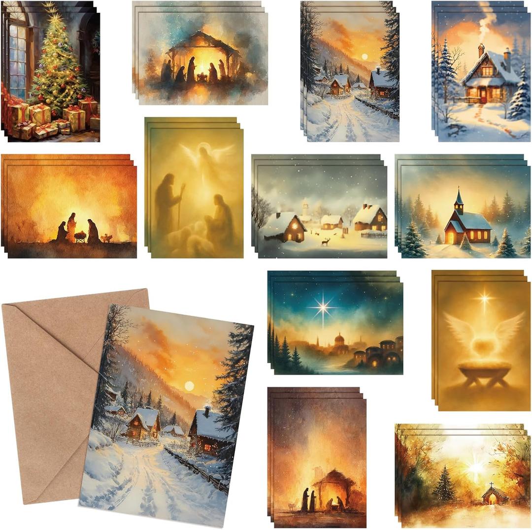 Tenceur 36 Set Religious Christmas Cards with Kraft Envelopes Nativity Scene Christian Greeting Cards Bulk 5 x 7 In Bible Verses Scripture Gift for Xmas Holy Nativity Religious Holiday Festival