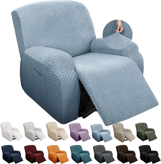 YEMYHOM 4 Pieces Stretch Recliner Slipcover Latest Jacquard Recliner Chair Cover with Side Pocket Anti-Slip Fitted Recliner Cover Couch Furniture Protector with Elastic Bottom 