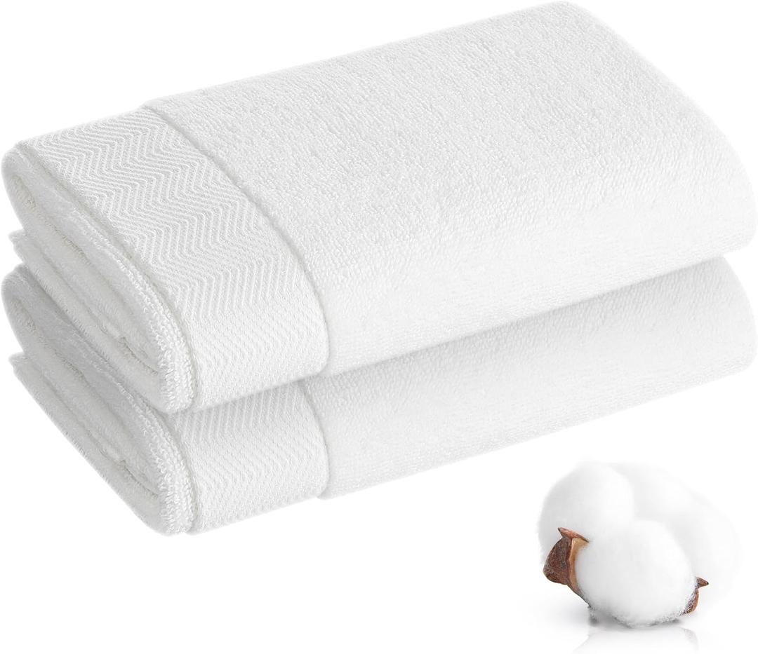 Hand Towel - 100% Cotton White Towels for Bathroom and Gym,Dorm Room Essentials,Soft Hand Towels Set of 2