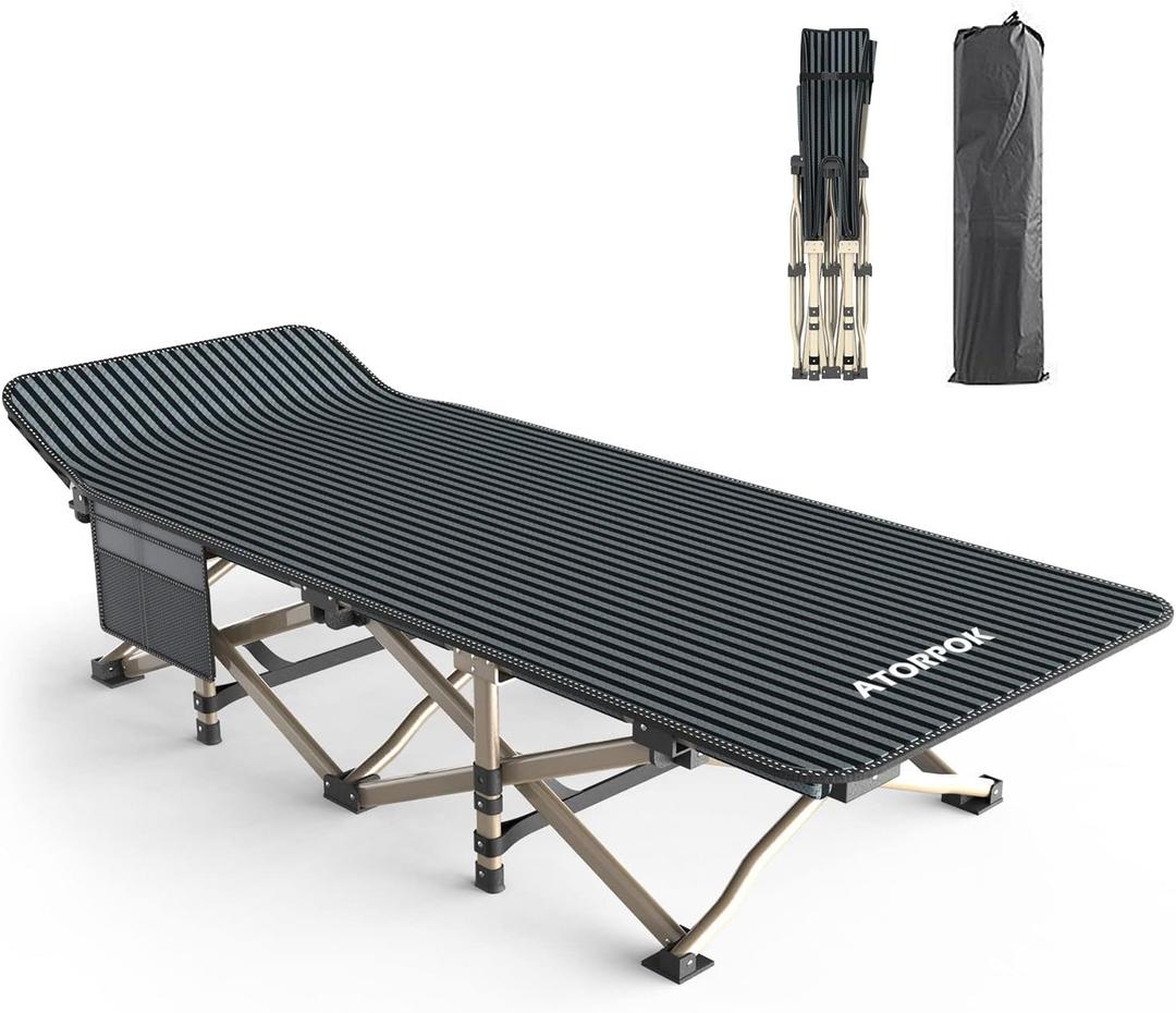 ATORPOK Camping Cot, Outdoor Folding Cot Bed with Pad and Pillow for Adults Heavy Duty Sleeping Cot with Carrying Bag, Portable Camp Cots for Camping Tent Travel Office (Blue)