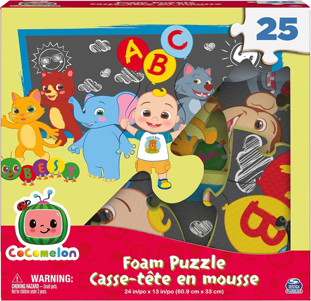 Cocomelon, 25-Piece Jigsaw Foam Squishy Puzzle ABC Best Friends JJ & Animals Musical Show, for Kids Ages 4 and up (25pcs Foam Puzzle)
