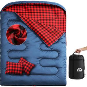 Swtmerry Double Sleeping Bag for Adults with 2 Pillows, Big&Tall XL Queen Size Sleeping Bag for 2 Person, Waterproof 2 Person Sleeping Bags for 3 Seasons,Cold Weather&Warm,Camping,Hiking & Backpacking