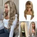 Ombre Blonde Lace Front Wig Human Hair,Highlights Ash Brown to Golden Blonde Straight Remy Human Hair Wigs Pre Plucked Hairline 13x4 Lace Frotal Wigs for White Women 24" 150% Density (#Highlights 8/18/60)