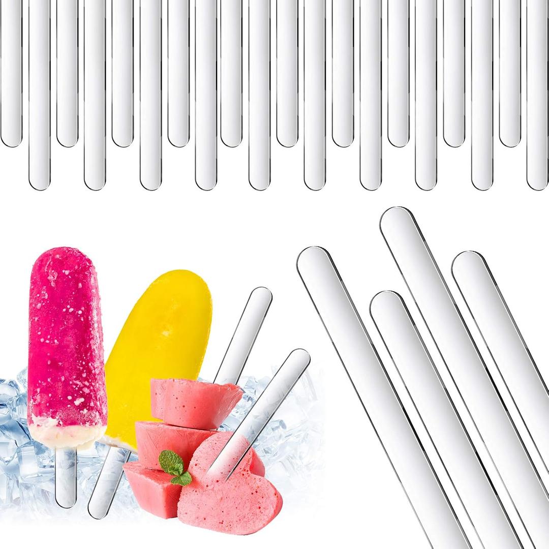 Geiserailie 80 Pcs Acrylic Sticks 4.5 Inch Reusable Cakesicle Sticks Mirror Ice Cream Cakesicle Mold DIY Cake Pop for Candy Ice Cream DIY Crafts(Clear) (Solid Style, Transparent)