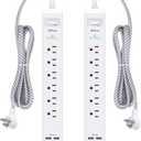 2 Pack Power Strip, 12FT Long Extension Cord, Surge Protector with 6 Outlets and 4 USB Ports (2 USB C), Flat Plug Overload Protection, Extension Cord 10+ ft, Wall Mount for Home Office Dorm College