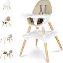 Gofirst 6 in 1 Baby High Chair,Convertible Wooden High Chairs for Babies and Toddlers,Infant Dining Booster Seat,Building Block Table/Baby Highchair 4-Position Removable Baby Feeding Chair