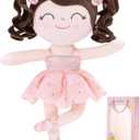 Gloveleya Baby Dolls Soft Snuggly Curly Hair Ballerina Doll First Baby Girl Gifts Plush Ballet Doll with Lace Mesh Dress Pink Ballerina Series