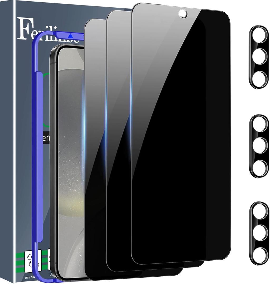 Ferilinso 3 Pack Privacy Screen Protector for Samsung Galaxy S24 Plus with 3 Pack Tempered Glass Camera Lens Protector Phone Case Friendly Accessories Protector de Pantalla for Samsung S24 Plus