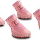 Dog Shoes for Small Dogs, Double Binding Straps Puppy Boots & Paw Protectors for Summer Hot Pavement, Winter Snow, Dog Booties with Anti-Slip Rubber Soles for Beach Hardwood Floor Pink Size 2 (Siez 2: Width 1.29 Inche for 6-12 Lbs)