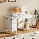 Sweetcrispy 47" Computer Desk with 6 Drawers, Home Office Gaming Desks with Storage Shelves for Bedroom, Writing Study Corner Living Room Work Table White