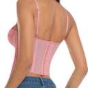 Lace Bustier Corset Tops for Women - Sexy Going Out Party Club Top with Buckle (Pink)