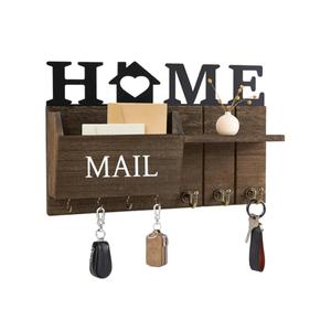 Key and Mail Holder for Wall, Farmhouse Mail and Key Organizer, Wood Mail Sorter with 7 Key Hooks for Doorway Entryway Hallway, Brown