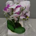 Artificial Orchids Flowers with Vase for Table Centerpieces, Real Touch Faux White Orchid Phalaenopsis in Ceramic Vase for Home Wedding Kitchen Decoration (Gold Vase, White Purple)