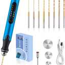 3-Speed Cordless Mini Drill Pen With 8 Small Drill Bits,Rechargeable Electric Hand Drill Pin Vise,Resin Drill Set For Jewelry Making,Resin,Plastic,Wood,Keychains DIY (BLUE)