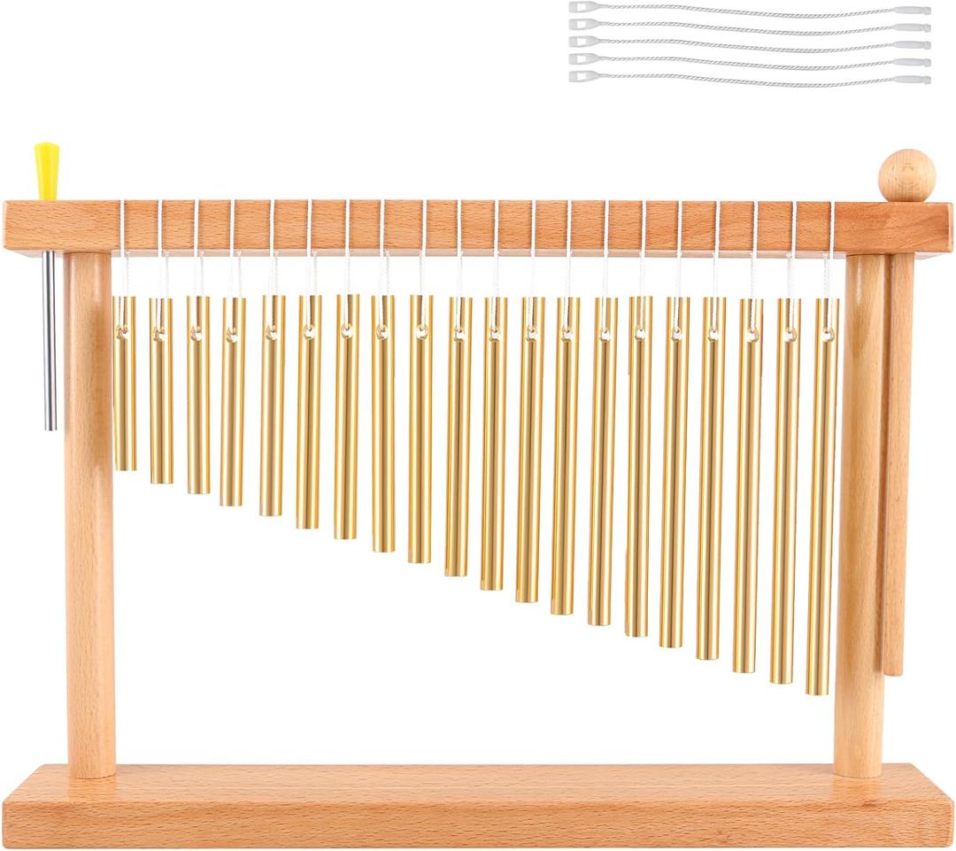 EASTROCK 20 Note Chime Table Wind Chime Bar Percussion Instrument Single Row Chime Hand Chimes Relaxing Meditation Healing Sound Desktop Decoration (Gold)