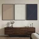 Large Framed Neutral Abstract Wall Art for Living Room, 3 Piece Modern Canvas Prints Paintings, Beige and Deep Blue Minimalist Geometric Pictures for Hallway Dining Bedroom Office Wall Decor 24x36 In, 24" W X 36" H X 3pcs