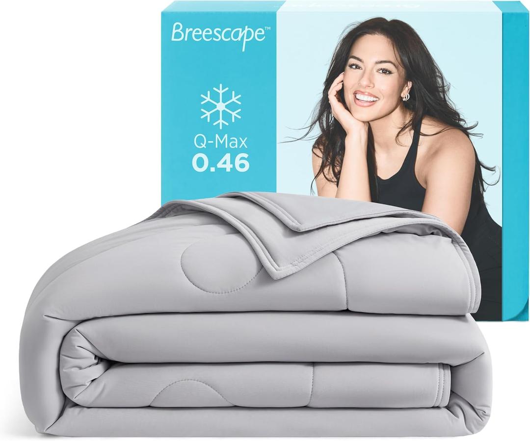 Breescape Cooling Comforter Queen Size - BlendTek Q-Max>0.46 Tech, Breathable Blanket for Hot Sleepers & Night Sweats Relief, Premium Lightweight Summer Bedding, 96x96 Inches, Misty Gray