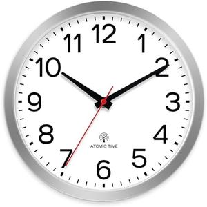 AKCISOT Atomic 12 Inch Wall Clock Analog Clocks for Indoor Kitchen, Battery Operated Clock for Bedroom Office Classroom Living Room(Silver)