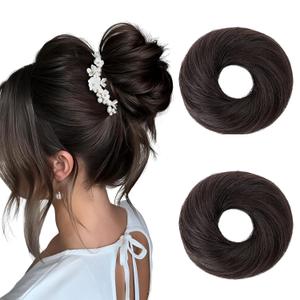 Hairro 2PCS Hair Bun Hair Piece Human Hair Messy Bun Scrunchies Real Hair Updo Hairpieces Remy Hair Bun Donot Elegant Chignon with Stretchy Elastic Rubber Band For Women 46g #1B Natural Black