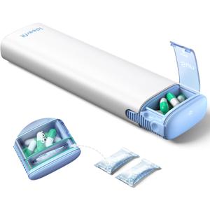 Weekly Pill Organizer 7 Day, Airtight Silicone Seal Pill Box with Built-in Desiccant, Portable Travel Medicine Organizer, Moisture-Proof Vitamin & Supplement Container,White