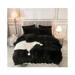 annadaif Plush Shaggy Duvet Cover, Black Fluffy Comforter Cover Set Full Size, Fuzzy Faux Fur Bedding Set with Zipper Closure, Luxury Ultra Soft 3 Pieces (1 Duvet Cover, 2 Pillowcases)