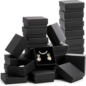 Fasmov Kraft Jewelry Boxes, 36 Pack 2.95 x 2.95 x 1.37 Inch Square Cardboard Jewelry Gift Box Necklace Ring Earring Kraft Box for Jewelry Set with Foam Insert, Black