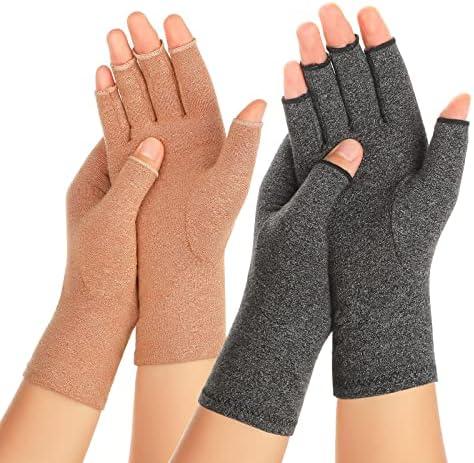 Zexhoor 2 Pairs Arthritis Compression Gloves for Women Men, Carpal Tunnel Pain Relief, Fingerless for Typing Both Hands L