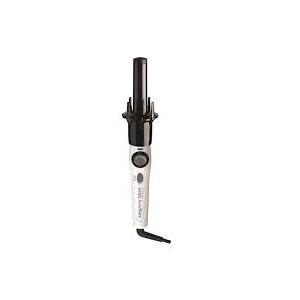 KISS Instawave Deluxe Automatic Rotating Curling Iron, SelfSpinning, Ceramic Ionic Technology, Tangle Prevention, 2Way Rotation, Dual Heat Settings up to 420°F, 1” Curling Wand, Black & White