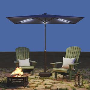 Helios&Hestia 6.5x10 ft Solar Powered Rectangular Outdoor Market Patio Umbrella with LED Lights and Tilt, Providing Shade for Rectangle Tables for Garden, Deck, Pool