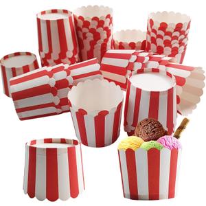 50 Pcs Mini Red Striped Baking Paper Cups - Disposable, Paper, Multi-purpose, Birthday Party, Baby Shower, Christmas, Valentine's Day, Daily Use, 3 OZ