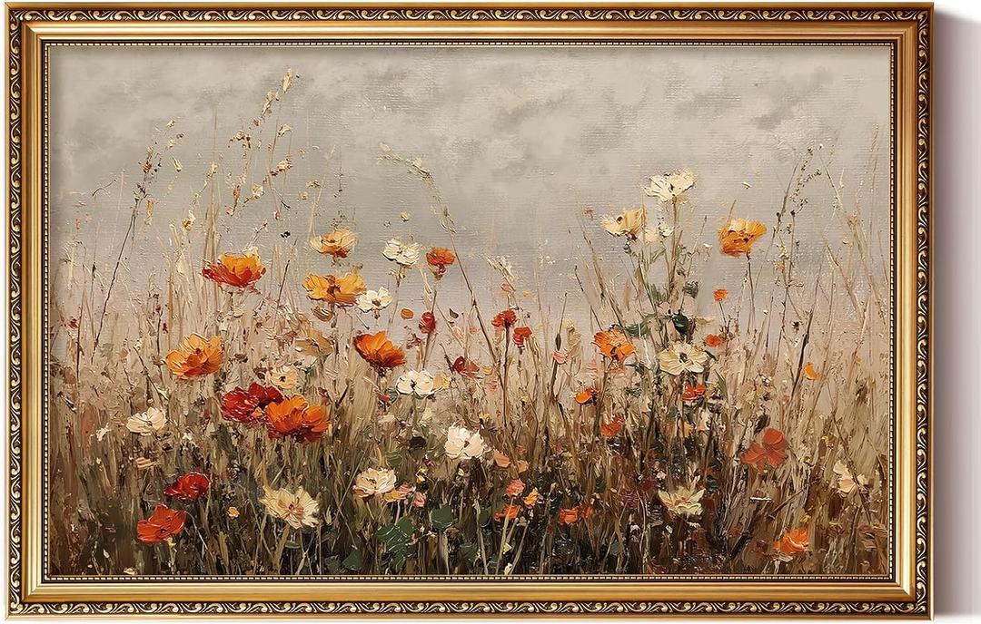 ARPEOTCY Large Vintage Gold Framed Floral Wall Art, Elegant Wildflower, 36"L x 24"W