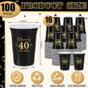Ziliny 100 Pcs 40th Birthday Plastic Cups Bulk, Cheers to 40 Years 16 oz Disposable Black Gold Cups for Men Women 40th Birthday Wedding Anniversary Party Favors Decoration Hot Cold Drinks Supplies