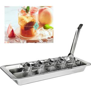 Stainless Steel Ice Cube Tray with 18 Slots, Metal Ice Cube Maker with Removable Trays, Easy Release Handle & Level, Dishwasher Safe for Bars, Kitchens & Frozen Foods