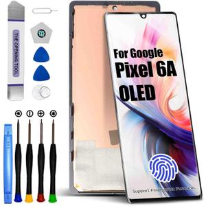 OLED for Google Pixel 6A LCD Screen Replacement for Google Pixel 6A LCD Display Touch Screen Display Assembly Repair Kits with Frame GX7AS GB62Z G1AZG GB17L (with Fingerprint Function)