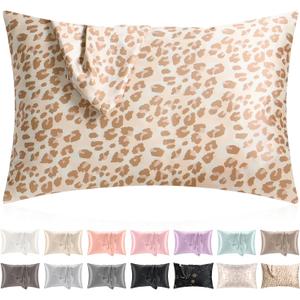 Softhour Silky Pillowcase Premium Satin Pillow Cases with Zipper Closure for Hair and Skin, Standard Size 20 x 26 Inches, Gifts for Women Men, Leopard