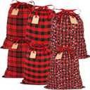 HRX Package Large Fabric Drawstring Gift Bags 20x16 16x12 inches, 6pcs Christmas Sacks Buffalo Plaid Big Cloth Gift Bags for Xmas Presents (Assorted)