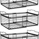 NADAMOO Freezer Organizer Bins, 3 Packs Large Expandable Stackable Chest Freezer Containers with Handle, Metal Adjustable Storage Baskets for Fridge, Deep Freezer, Cabinet, Kitchen, Pantry - Black