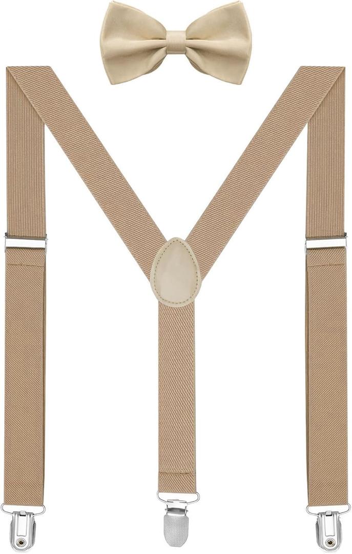 habibee Suspenders and Bow Tie Set for Men, Adjustable Elastic Braces with Y-Back, Diverse Colors, Strong Clips