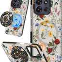 Cute Case for Moto G Power/Play 5G 2025 for Women Girls - Funny Retro Flower Design Compatible with Magsafe Ring Holder Magnetic Stand Kickstand Fashion TPU Phone Covers Kawaii