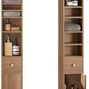 Haotian Bathroom Narrow Storage Cabinet Skinny Tall Unit with Adjustable Shelves Slender Anti-Tipping Floor Standing Cupboard, Natural BZR34-PF