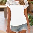 Imily Bela Womens Summer Tops Dressy Casual Short Sleeve Lace Trendy Shirts Crewneck T Shirt Hollow Out Loose Blouses (White, M)