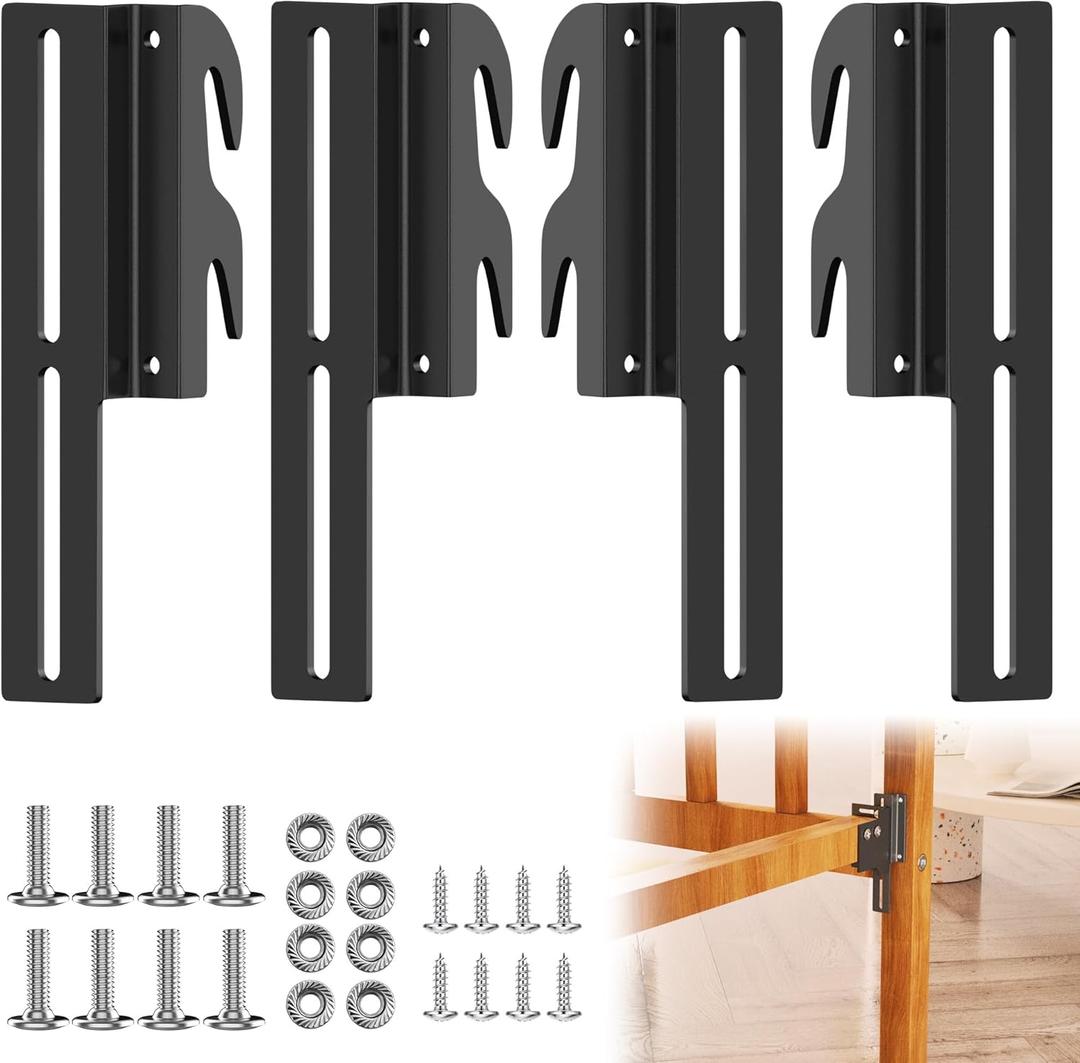 4Pcs 711 Bolt-On to Hook-On Bed Frame Conversion Brackets, Bed Frame Hooks, Universal Headboard Adapter Brackets, Widened Hole Slot, 3.2in Height Adjustable, Black